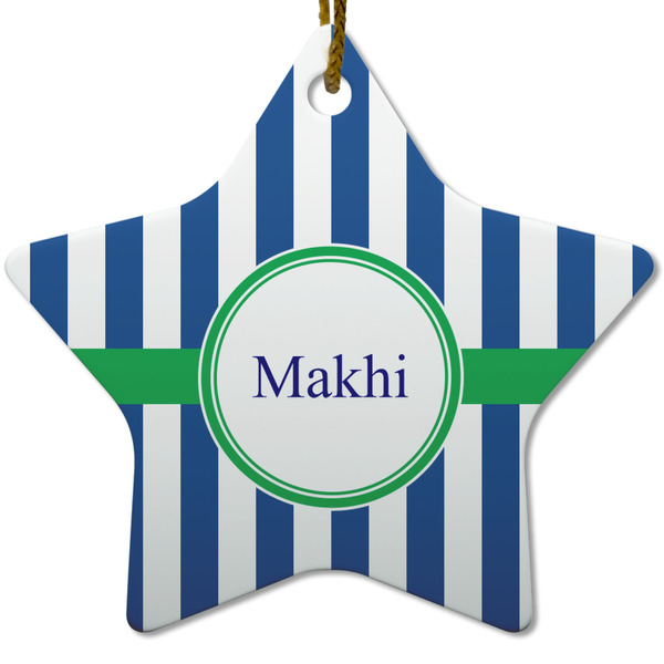 Custom Stripes Star Ceramic Ornament w/ Name or Text