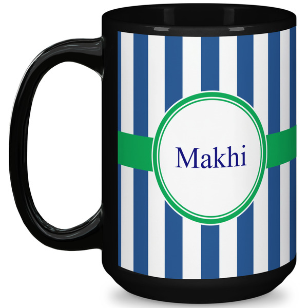 Custom Stripes 15 Oz Coffee Mug - Black (Personalized)