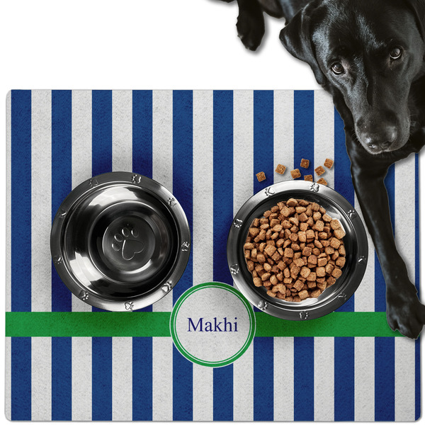 Custom Stripes Dog Food Mat - Large w/ Name or Text