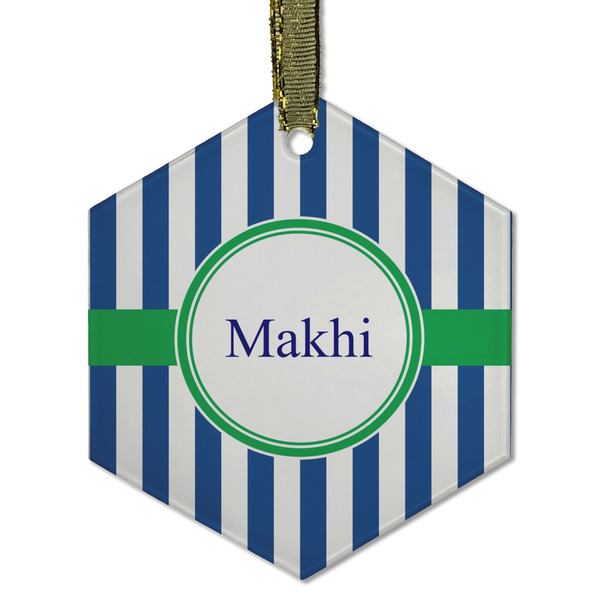 Custom Stripes Flat Glass Ornament - Hexagon w/ Name or Text