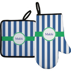 Stripes Right Oven Mitt & Pot Holder Set w/ Name or Text