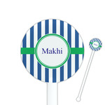 Stripes 5.5" Round Plastic Stir Sticks - White - Single Sided (Personalized)