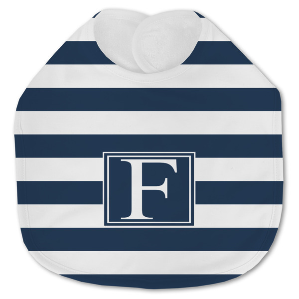 Custom Horizontal Stripe Jersey Knit Baby Bib w/ Initial