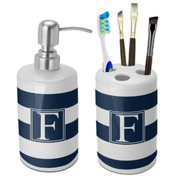 Horizontal Stripe Ceramic Bathroom Accessories Set (Personalized)