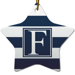 Horizontal Stripe Star Ceramic Ornament w/ Initial