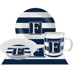 Horizontal Stripe Dinner Set - Single 4 Pc Setting w/ Initial