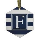 Horizontal Stripe Flat Glass Ornament - Hexagon w/ Initial