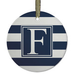 Horizontal Stripe Flat Glass Ornament - Round w/ Initial