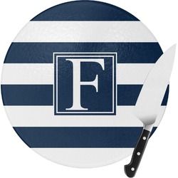 Horizontal Stripe Round Glass Cutting Board - Medium (Personalized)