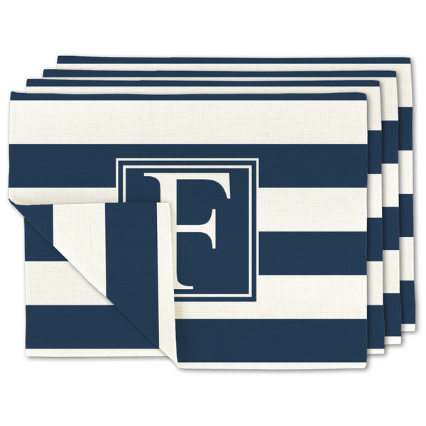 Custom Horizontal Stripe Double-Sided Linen Placemat - Set of 4 w/ Initial