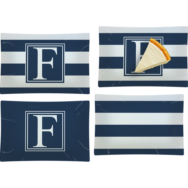 Custom Horizontal Stripe Set of 4 Glass Rectangular Appetizer / Dessert Plate (Personalized)