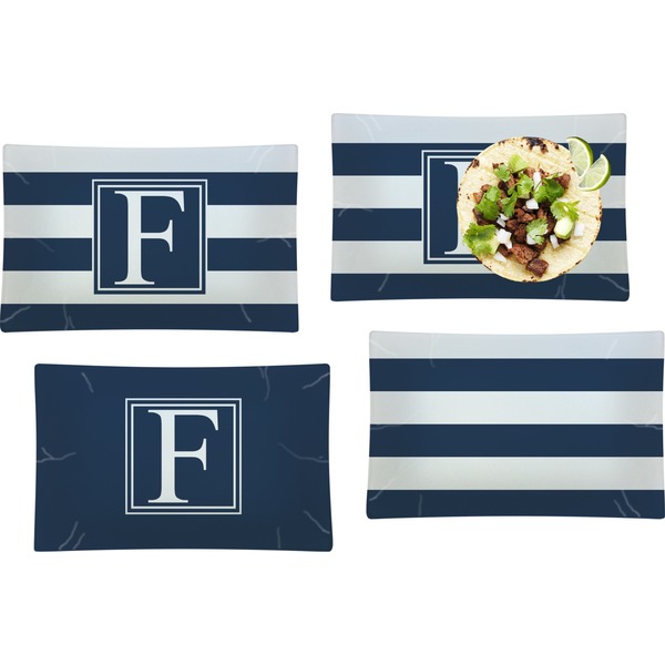 Custom Horizontal Stripe Set of 4 Glass Rectangular Lunch / Dinner Plate (Personalized)