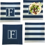 Horizontal Stripe Set of 4 Glass Square Lunch / Dinner Plate 9.5" (Personalized)