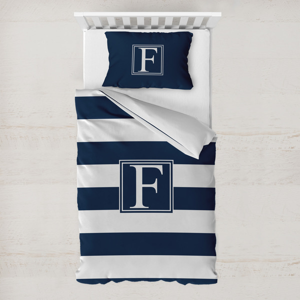 Custom Horizontal Stripe Toddler Bedding w/ Initial