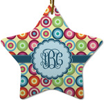 Retro Circles Star Ceramic Ornament w/ Monogram