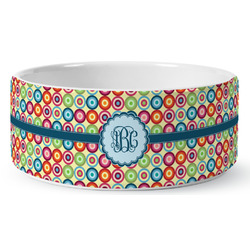 Retro Circles Ceramic Dog Bowl - Medium (Personalized)