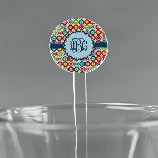 Custom Retro Circles 7" Round Plastic Stir Sticks - Clear (Personalized)