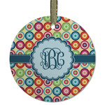 Retro Circles Flat Glass Ornament - Round w/ Monogram