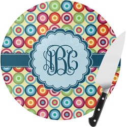 Retro Circles Round Glass Cutting Board - Medium (Personalized)