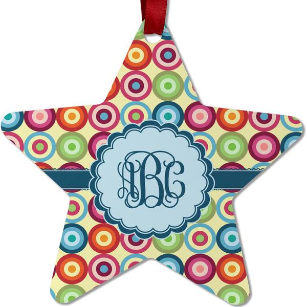 Custom Retro Circles Metal Star Ornament - Double Sided w/ Monogram