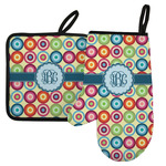 Retro Circles Left Oven Mitt & Pot Holder Set w/ Monogram