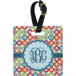 Retro Circles Plastic Luggage Tag - Square w/ Monogram