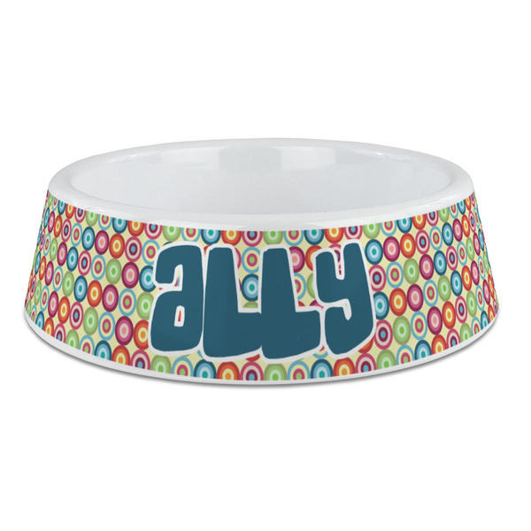 Custom Retro Circles Plastic Dog Bowl - Large (Personalized)