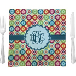 Retro Circles 9.5" Glass Square Lunch / Dinner Plate- Single or Set of 4 (Personalized)