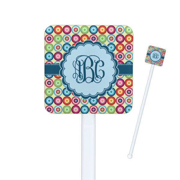 Custom Retro Circles Square Plastic Stir Sticks - Single Sided (Personalized)