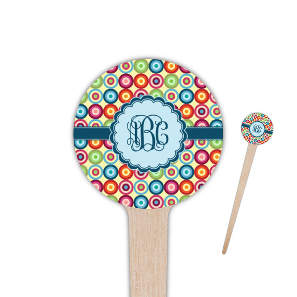 Custom Retro Circles 4" Round Wooden Food Picks - Single Sided (Personalized)