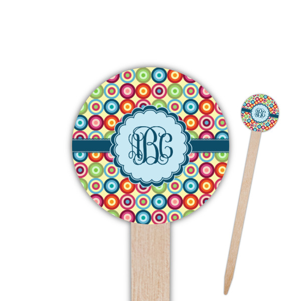 Custom Retro Circles 6" Round Wooden Food Picks - Single Sided (Personalized)