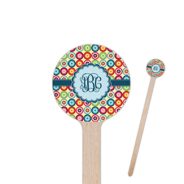 Custom Retro Circles 6" Round Wooden Stir Sticks - Single Sided (Personalized)