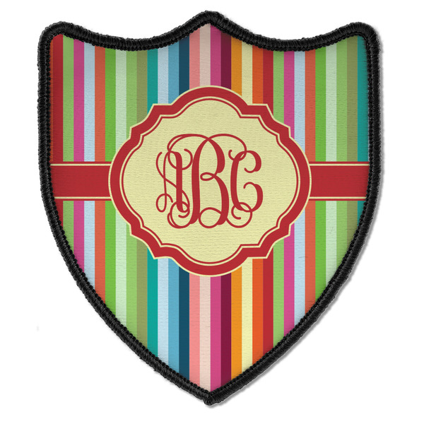 Custom Retro Vertical Stripes Iron On Shield Patch B w/ Monogram