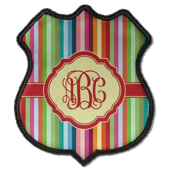 Custom Retro Vertical Stripes Iron On Shield Patch C w/ Monogram