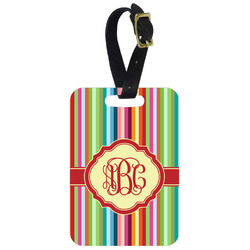 Retro Vertical Stripes Metal Luggage Tag w/ Monogram