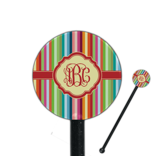 Custom Retro Vertical Stripes 5.5" Round Plastic Stir Sticks - Black - Single Sided (Personalized)