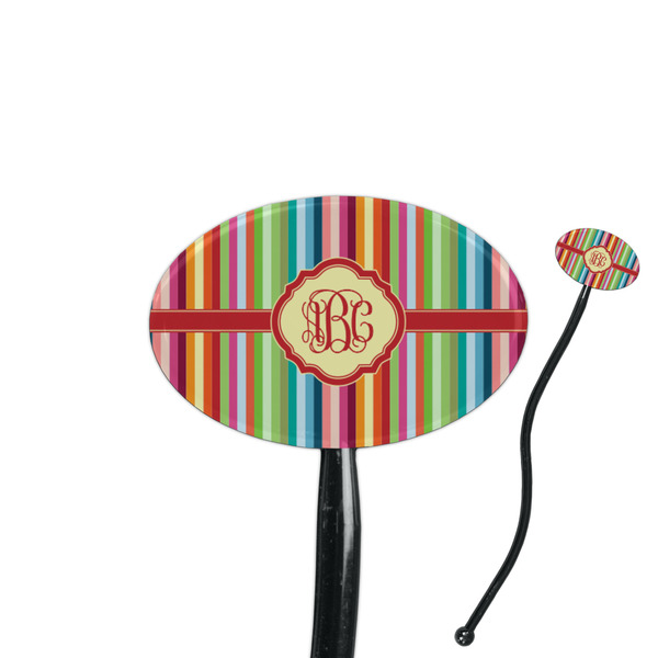 Custom Retro Vertical Stripes 7" Oval Plastic Stir Sticks - Black - Single Sided (Personalized)