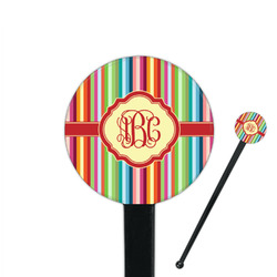 Retro Vertical Stripes 7" Round Plastic Stir Sticks - Black - Single Sided (Personalized)