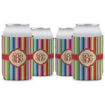 Retro Vertical Stripes Can Cooler (12 oz) - Set of 4 w/ Monogram