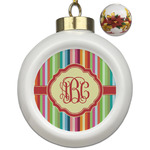 Retro Vertical Stripes Ceramic Ball Ornaments - Poinsettia Garland (Personalized)