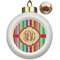 Retro Vertical Stripes Ceramic Christmas Ornament - Poinsettias (Front View)