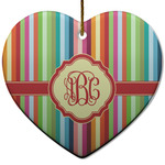 Retro Vertical Stripes Heart Ceramic Ornament w/ Monogram