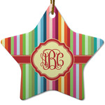 Retro Vertical Stripes Star Ceramic Ornament w/ Monogram