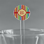 Retro Vertical Stripes 7" Round Plastic Stir Sticks - Clear (Personalized)