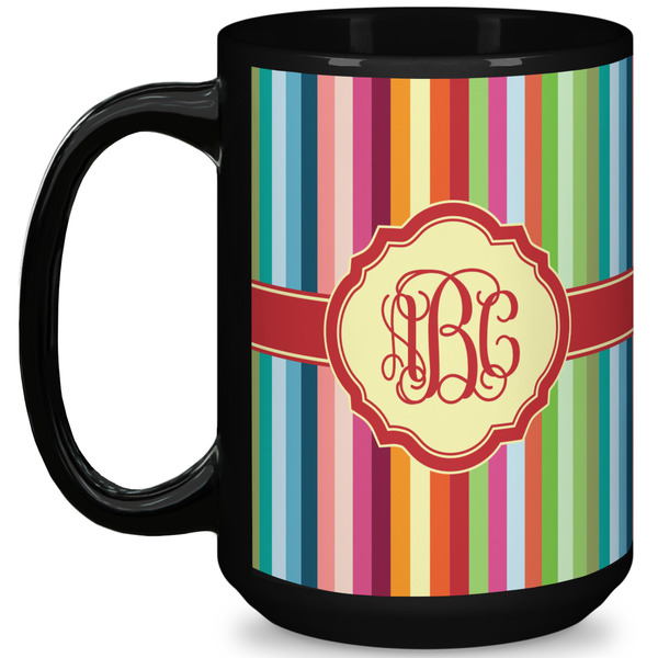 Custom Retro Vertical Stripes 15 Oz Coffee Mug - Black (Personalized)