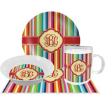 Retro Vertical Stripes Dinner Set - Single 4 Pc Setting w/ Monograms