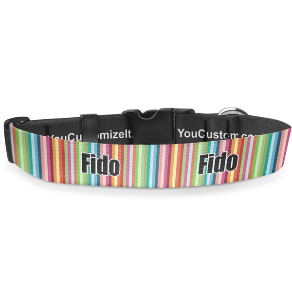 Custom Retro Vertical Stripes Deluxe Dog Collar - Medium (11.5" to 17.5") (Personalized)
