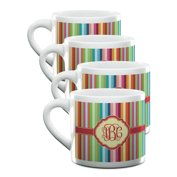 Custom Retro Vertical Stripes Double Shot Espresso Cups - Set of 4 (Personalized)