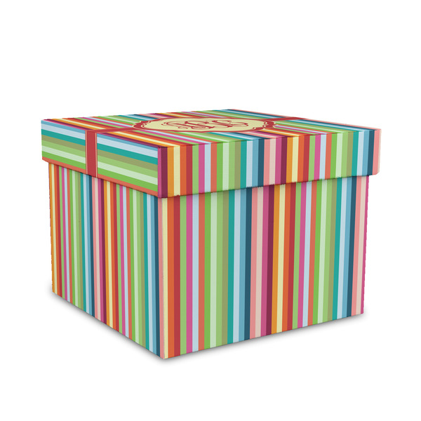 Custom Retro Vertical Stripes Gift Box with Lid - Canvas Wrapped - Medium (Personalized)