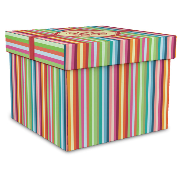 Custom Retro Vertical Stripes Gift Box with Lid - Canvas Wrapped - X-Large (Personalized)